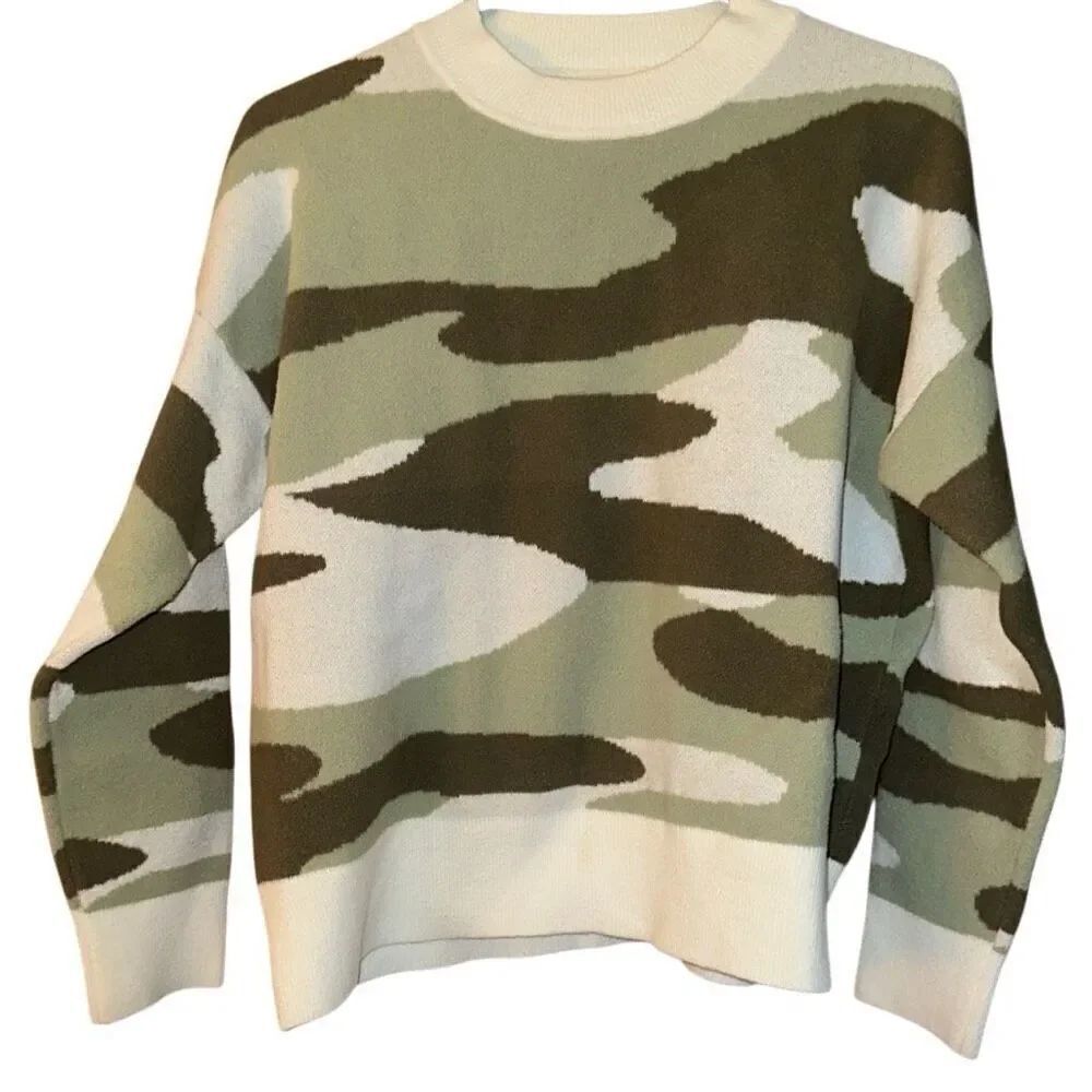 Harper Heritage CamoGreen White Crew Neck Pullover Sweater Ladies XL